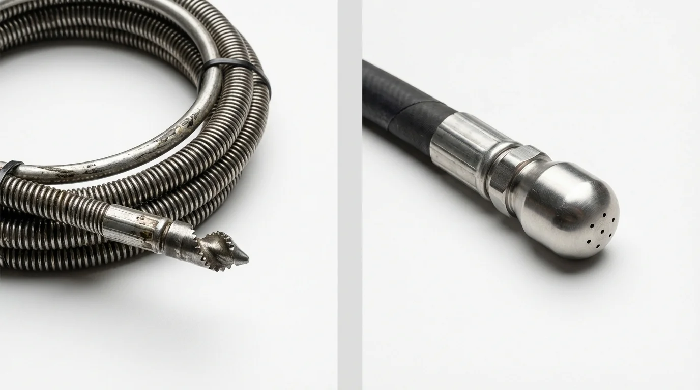 Drain snake cable and hydro jetting nozzle used for drain cleaning in Baldwyn, MS