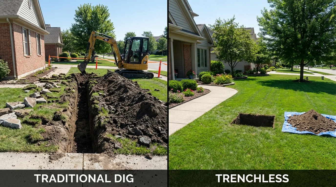 Trenchless sewer repair with minimal yard damage versus traditional excavation in Baldwyn, MS